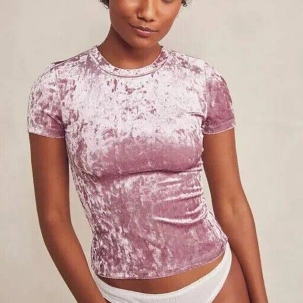 Free People Intimately Free Velvet Baby Tee Pink Size Medium